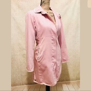🌺 COACH Pink Leather Trim Long Trench Pea-Coat